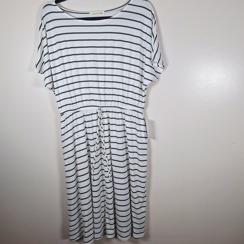 Lou & Grey Black and White Striped Midi Dress